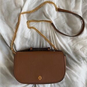 Tory Burch Tan Leather Crossbody with Gold Chain